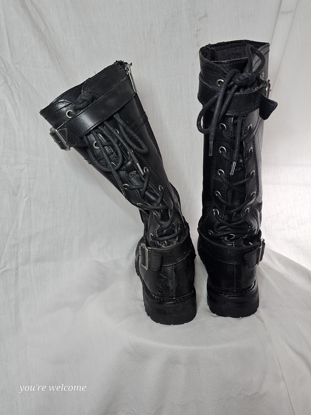 Harley-Davidson Black Lace-Up Riding Boots with Buckle And Zipper